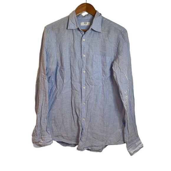 Uniqlo light blue 100% linen button‎ down shirt. Size medium - Picture 1 of 9